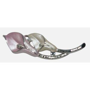 Pink & Cream Calla Lily Brooch Pin Silver Tone Metal Finish Vintage